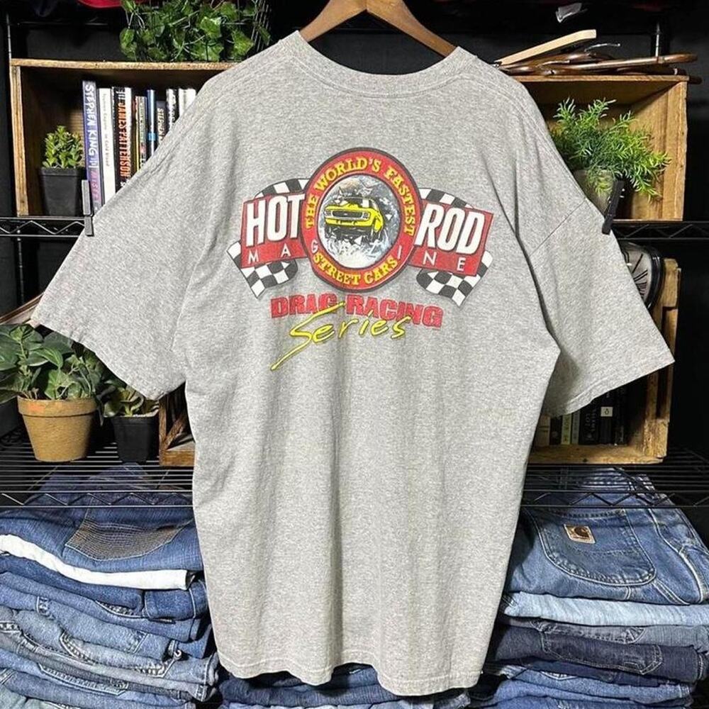 Vintage Y2K Hot Rod Magazine Drag Racing Tee Mens 2XL Grey Street Cars Shirt